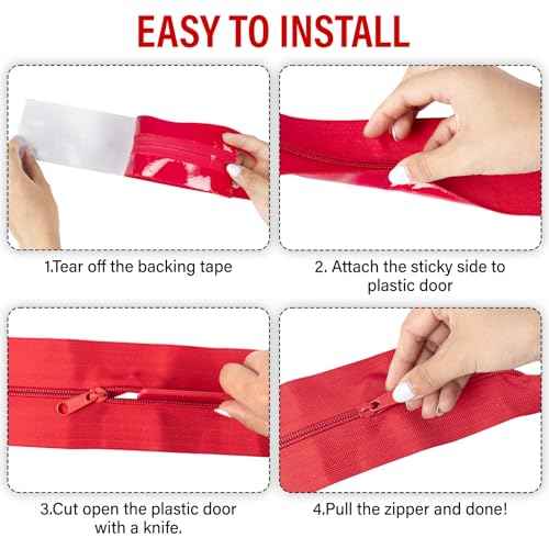 12 Pack Heavy Duty Zipper Door with Plastic Sheeting Cutter,7ft x 3in Double-Sided Self-Adhesive Zipper Door for Dust Barriers,Greenhouses,Construction Sites