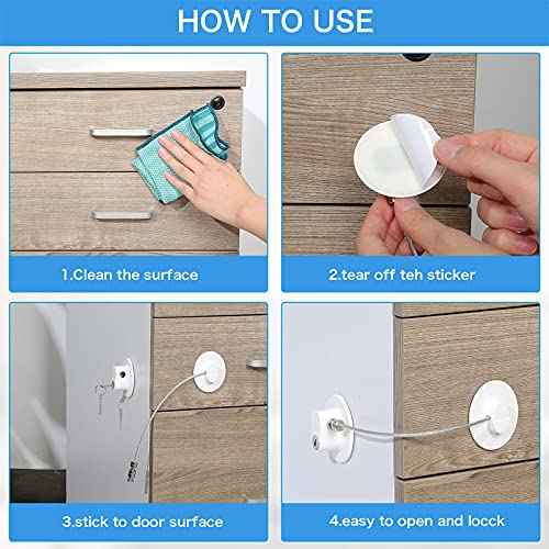 8 Pieces Refrigerator Locks for Children Adults with 10 Keys, Fridge Lock, Freezer Door Safety Cabinet Lock and Child Safety Cabinet Locks with Strong Adhesive (White)