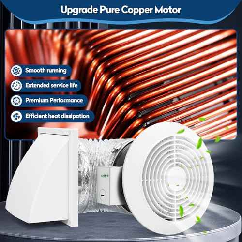 512M 6 Inch Through-the-Wall Exhaust Fan with White Grille, 80 CFM, 4.0 Sone, 16-Inch Retractable Duct, Household Ventilation Fan for Attic, Garage, Kitchen and Bathroom Exhaust Fan, Bathroom Vent Fan
