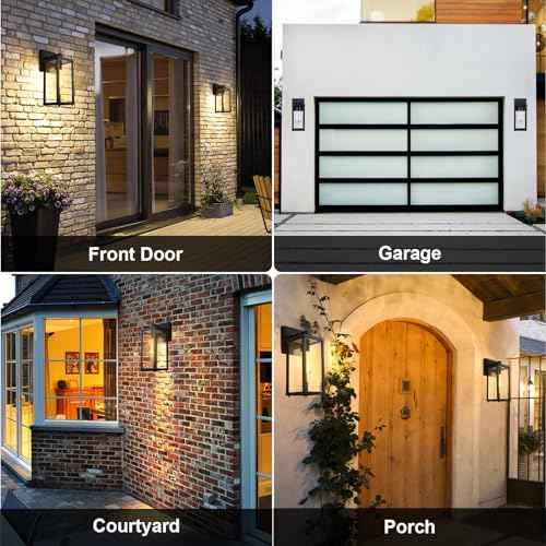 Outdoor Porch Lights Sconce: Waterproof & Stylish Exterior Lighting Fixtures, Black Wall Light with E26 Socket and Glass Shade, Modern Outdoor Lanterns for Patio & Front Door (2 Pack)