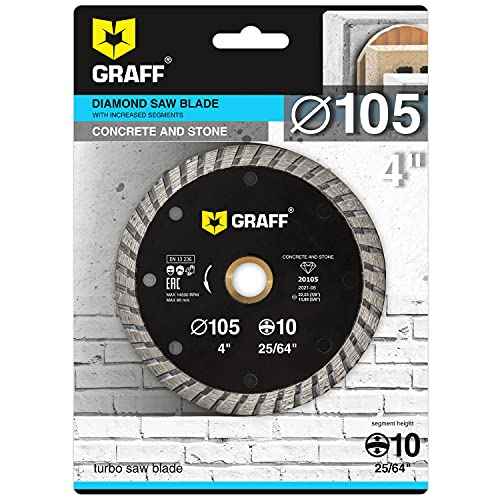 GRAFF 4 Inch Diamond Blade for Angle Grinder - Diamond Cutting Wheel for Cutting Stone, Marble, Granite, Brick, Masonry, Paving Flag, Concrete - Turbo Diamond Saw Blades - 105 mm