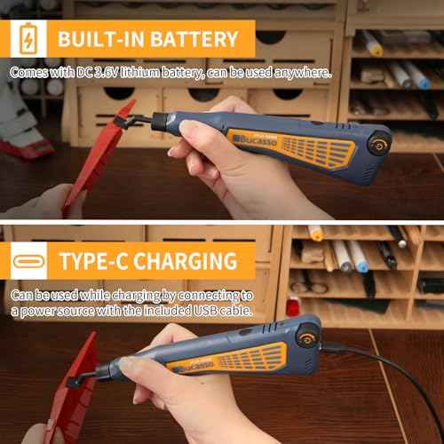 Cordless Pen Sander, Variable Speed and USB Charging with LED Light, Multi-Purpose Power Tool for Sanding, Polishing, Finishing, DIY Crafts, Blue