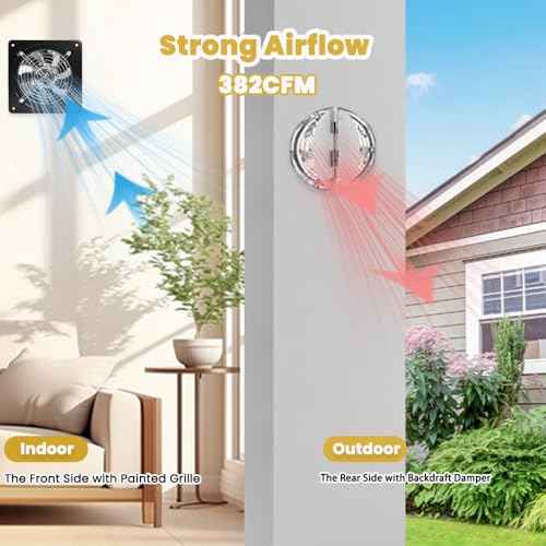 6" Kitchen Exhaust Fan with Switch, 382CFM Wall Mount Household Ventilation Fans, Potable Metal Attic Exhaust Fan, Small Fume Extractor Ventilation Fan for Kitchen Bathroom Shop Smoking Room Garage