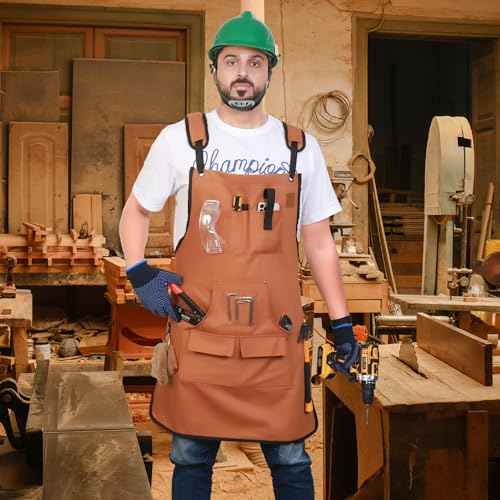 Woodworking Apron for Men - 9 Reinforced Pockets Durable Canvas Rugged Elegance Padded Cross Straps - Tool Apron