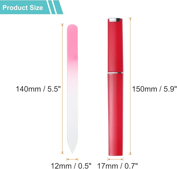 HARFINGTON Glass Nail File Kit 280 Grit Double Sided Professional Manicure Crystal Fingernail Files with Case for Natural Nail Art Shine Polishing Buffer, Light Red