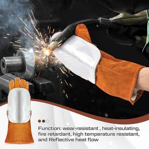 2 Pcs Hand Heat Shield, Welding Hand Pad, Aluminized Back Guard Flux Reflective Layered Split Cowhide Leather Gloves Supplies for Industrial Boiler Cutting, Metal Smelting, Welding