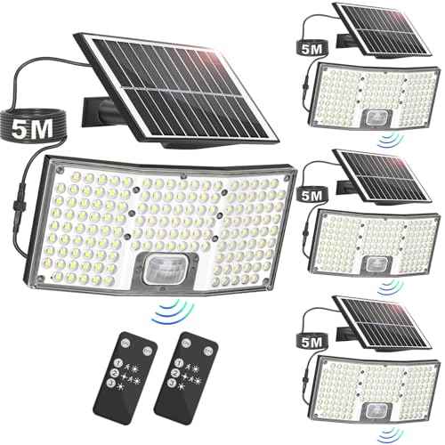 TOBUSA 4-Pack Solar Flood Lights Outdoor Motion Sensor, 4000LM LED Solar Light with Remote, 3 Modes, Waterproof Dusk to Dawn Solar Powered Security Lights, 16.4FT Cable Split Wall Lighting for Yard