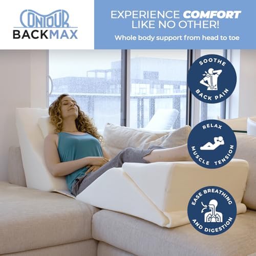 Contour BackMax Bed Wedge Lumbar Support System - Multi-Positional Back, Leg & Knee Elevation Pillows for Sleep & Recovery with Orthopedic Zero Gravity Weightless Comfort - Bonus Half Roll Neck Pillow