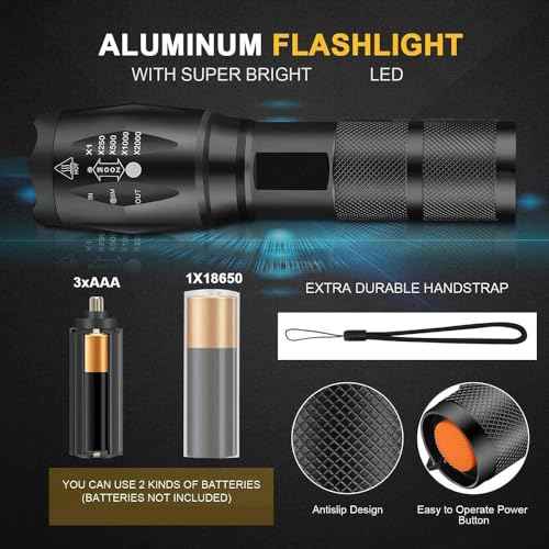 Tactical Flashlights 5 Pack Light Torch Flashlight Brightest LED Flashlight with 5 Modes Adjustable Waterproof Flashlight for Biking Camping