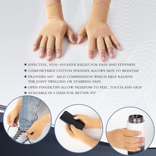 2 Pairs Arthritis Compression Gloves for Women Men, Fingerless Breathable & Moisture Wicking Compression Gloves for Relieving Carpal Tunnel Aches, Rheumatoid Pains, Joint Swell Nude S