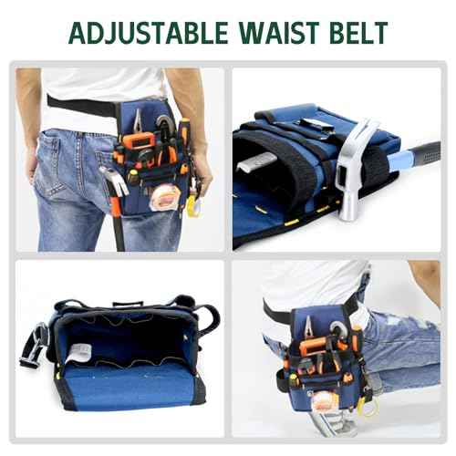 Waist Tool Bag, 8 Pockets and Screwdriver Loops Construction with Adjustable Belt, Carpenter's Tool belts, Small Tool Pouch, Tool Pouches, Tool Belts