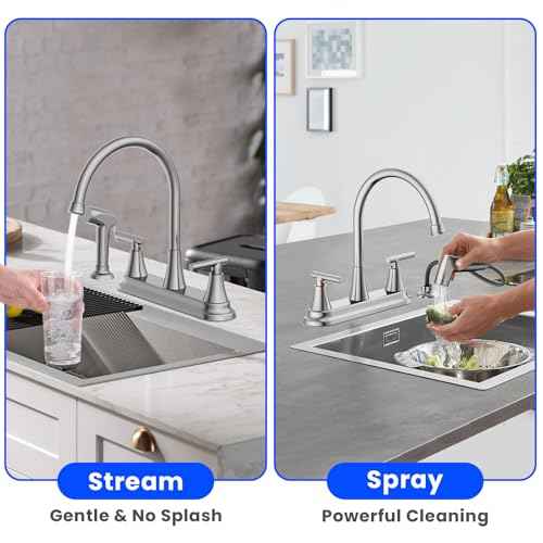 HURRAN 2-Handle Kitchen Faucet with Pull-Out Side Sprayer, 8 Inch High Arch Stainless Steel 360¡ÆRotating Kitchen Sink Faucet, 4 Hole Faucet for Kitchen Bar Rv Camper, Nickel