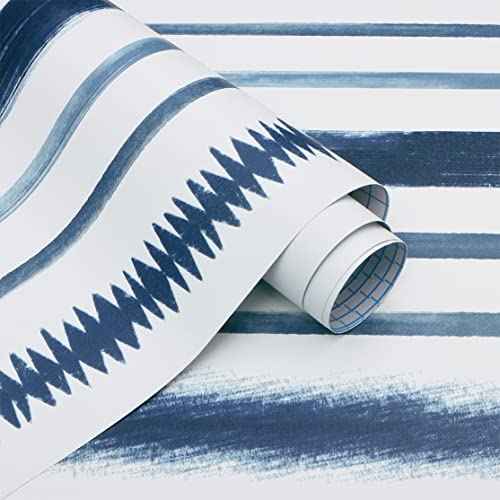 Timeet Blue and White Wallpaper Line Peel and Stick Wallpaper 17.3 "x 78.7" Geometric Stripe Contact Paper Self Adhesive Removable Wallpaper for Bedroom Living Room Decor