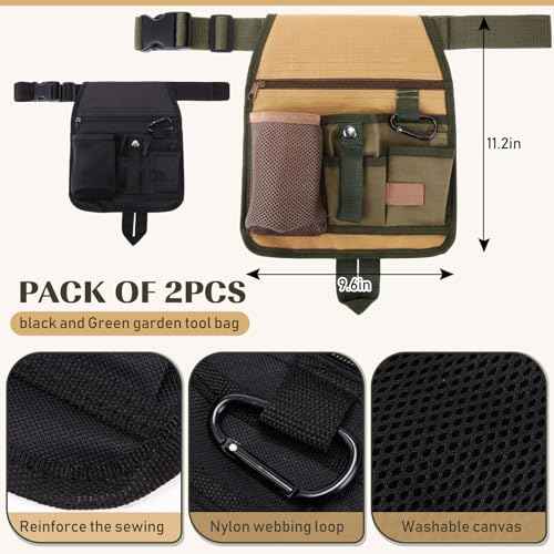 2 Pack Handy Organizer Garden Tool Pouch, Garden Tool Belt, Utility Tool Pouch Unisex with Multiple Pockets and Zipper, Unisex Belt with Adjustable Waist Belt for Gardening Gifts, Florists