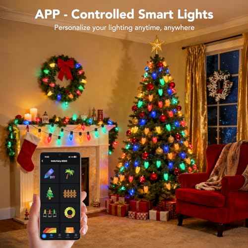 Smart C9 RGB Christmas Lights Outdoor, 66 FT 100 LED Christmas Tree Lights with Music Sync APP Controlled, Waterproof Connectable C9 String Lights for Roofline, Fencing, Balcony & Yard Decor