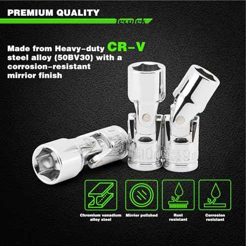 19-Piece 1/4-Inch Drive Universal Joint Socket Set, Swivel Socket Set, 6-Point, SAE (3/16" to 9/16") and Metric (5mm to 15mm), CR-V, Universal Flex Socket for Easier Access to Tight Spaces