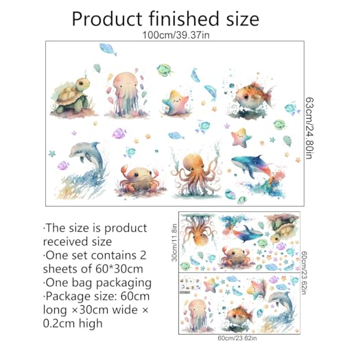 Runtoo Under The Sea Wall Decals Fish Turtle Jellyfish Ocean Sea Life Underwater Wall Stickers Bathroom Baby Nursery Kids Bedroom Wall Decor