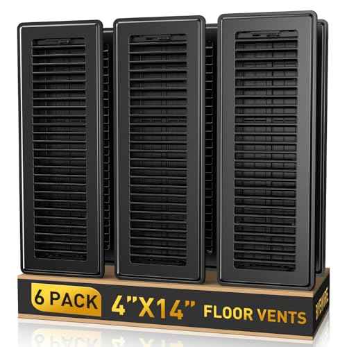 4x14 Floor Register 6-Pack, Heavy Duty Steel Walkable Vent Covers for Home Floor, Adjustable Quiet Airflow Vent Grill, Rust-Proof Black 14x4 Floor Vents