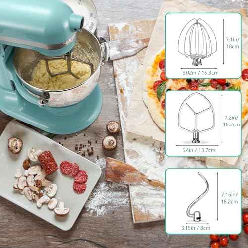 Stainless Steel Replacement Accessories Kit for Kitchen Aid 6QT Bowl Lift Stand Mixer, Includes Flat Beater Paddle, 6 Wire Whisk, Dough Hook, Fits for KP26, KL26, KB26, KSM60
