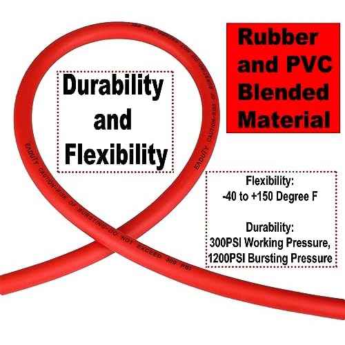 Hybrid Air Hose 1/4 In. x 50 ft, Lightweight, Flexible, Durable Air Compressor Hose with Aluminum Universal Quick Coupler and Industrial Plug, Red