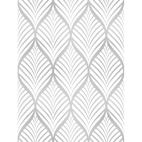 Amiya Silver Gray Peel and Stick Wallpaper Modern Boho Removable Vinyl Contact Paper Leaf Self Adhesive Bathroom Wallpaper for Cabinets 17.5" x 120" Renter Friendly