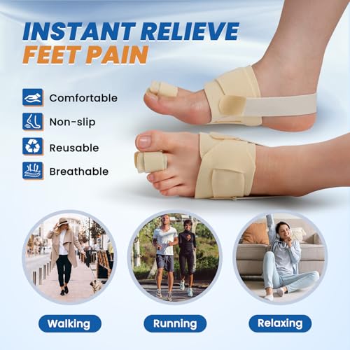 Hammer Toe Corrector for Women & Men - 1 Pcs Adjustable Toe Straightener for Curled Toes, Broken Support, Bunion Pain Relief - Includes 1 Compression Wrap, 1 Toe Splint & 1 Heel Strap (Beige)