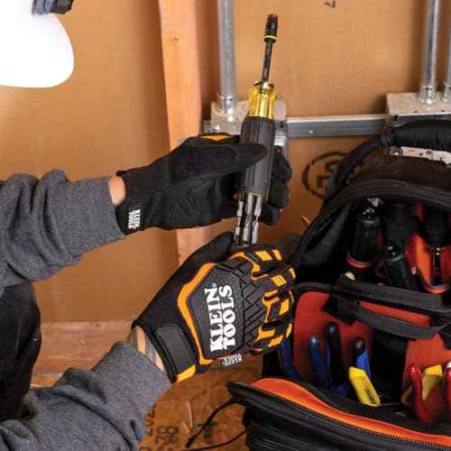 Klein Tools Work Gloves, Heavy-Duty Suede Palm Gloves, TPR Impact Resistant, Touchscreen-Capable, Hook and Loop Wrist Strap