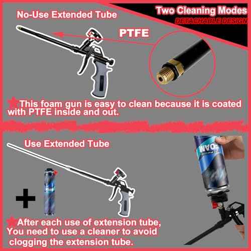 25inches Extended Foam Gun,PTFE-Coated Professional Expanding Foam Gun,Foam Spray Insulation Gun for Insulating and Caulking(Gray)