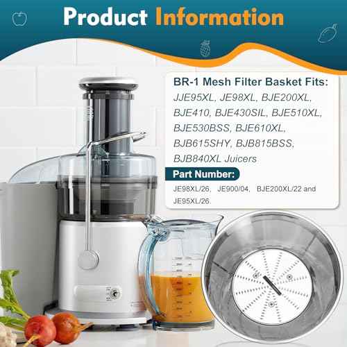 BR-1 Mesh Filter Basket Compatible with Models JE95XL, JE98XL, BJE200XL Juicers, SP0010662 Blender Basket Assembly - Ready to Use Mesh Bowl, Upgraded Titanium-coated Blades and Base