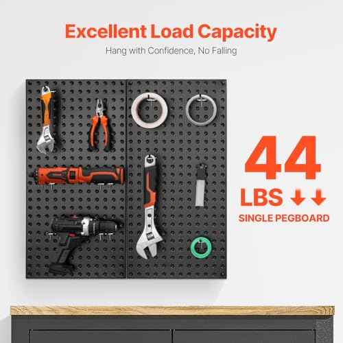 VEVOR Metal Pegboard Panels, 24" x 12" Pegboard, 2 Panels, Heavy Duty Peg Board Wall Organizer with Accessories, for Living Room Garage Tool Storage Office Organization Craft Room Kitchen Home, Black