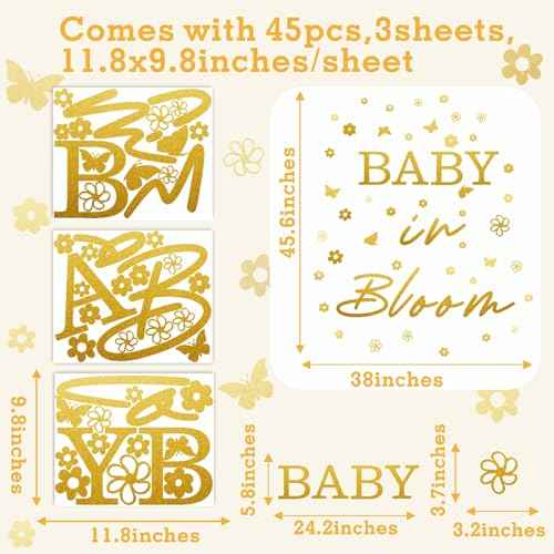 Baby in Bloom Party Decal Baby Shower Backdrop Decals Baby Welcome Sign Wall Stickers Gender Reveal Party Wall Decal for Balloon Arch First Birthday Party Decorations Wall Stickers