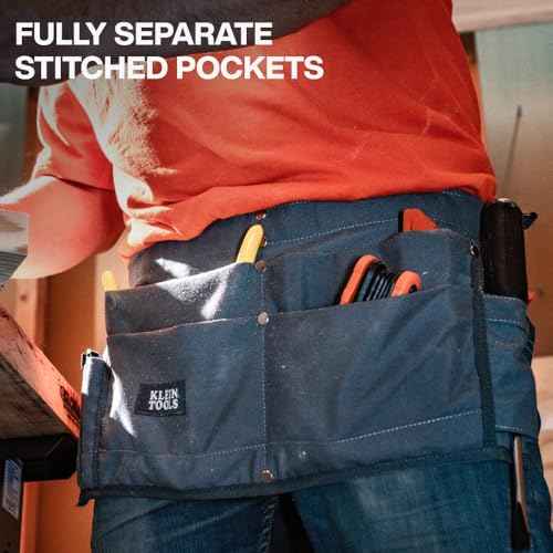 Klein Tools 21022 6-Pocket Tool Apron, Durable Duck Canvas with Riveted Seams, Adjustable 28-Inch to 46-Inch Length Work Belt, Removable Tape Measure Loop