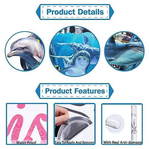 PLIGREAT 3D Broken Wall Undersea Ocean World Dolphins Wall Stickers, Removable Vinyl Peel and Stick Walls Decals for Teens Bedroom Dorm Room Home Decoration Beach House Apartment Indoor Art Decor