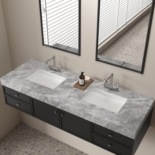 JSEVEM 16"¡¿118" Thick Grey White Cloud Pattern Marble Wallpaper Peel and Stick Vinyl Gray White Marble Contact Paper for Cabinet Waterproof Glossy Granite Wall Sticker for Walls Table Desk Countertops