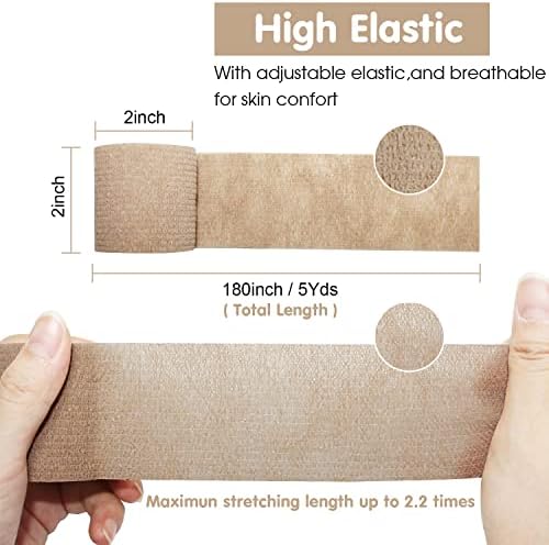 Self Adherent Cohesive Bandage 2"x5 Yards First Aid Bandages Stretch Sport Athletic Wrap Vet Tape for Wrist Ankle Sprain and Swelling,Skin(12 Rolls