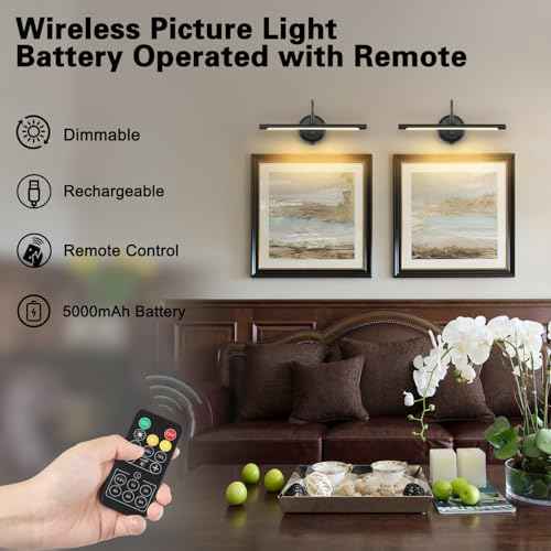 JOOSENLUX Modern Wall Lights Battery Operated Black Wireless Picture Lights for Wall 16.5" Inch Dimmable Under Counter Lights for Kitchen with Swing Arm as Canvas Wall Sconce Light 3000K CRI95+