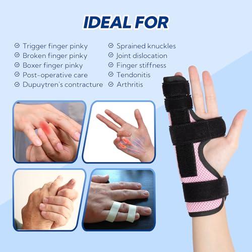 Pinky Finger Splint, Trigger Finger Splint Pinky Right & Left Hand, Ulnar Gutter Splint, Metacarpal Finger Splint Hand Brace for Boxer Finger, Dupuytren's Contracture, Arthritis, Pink, M