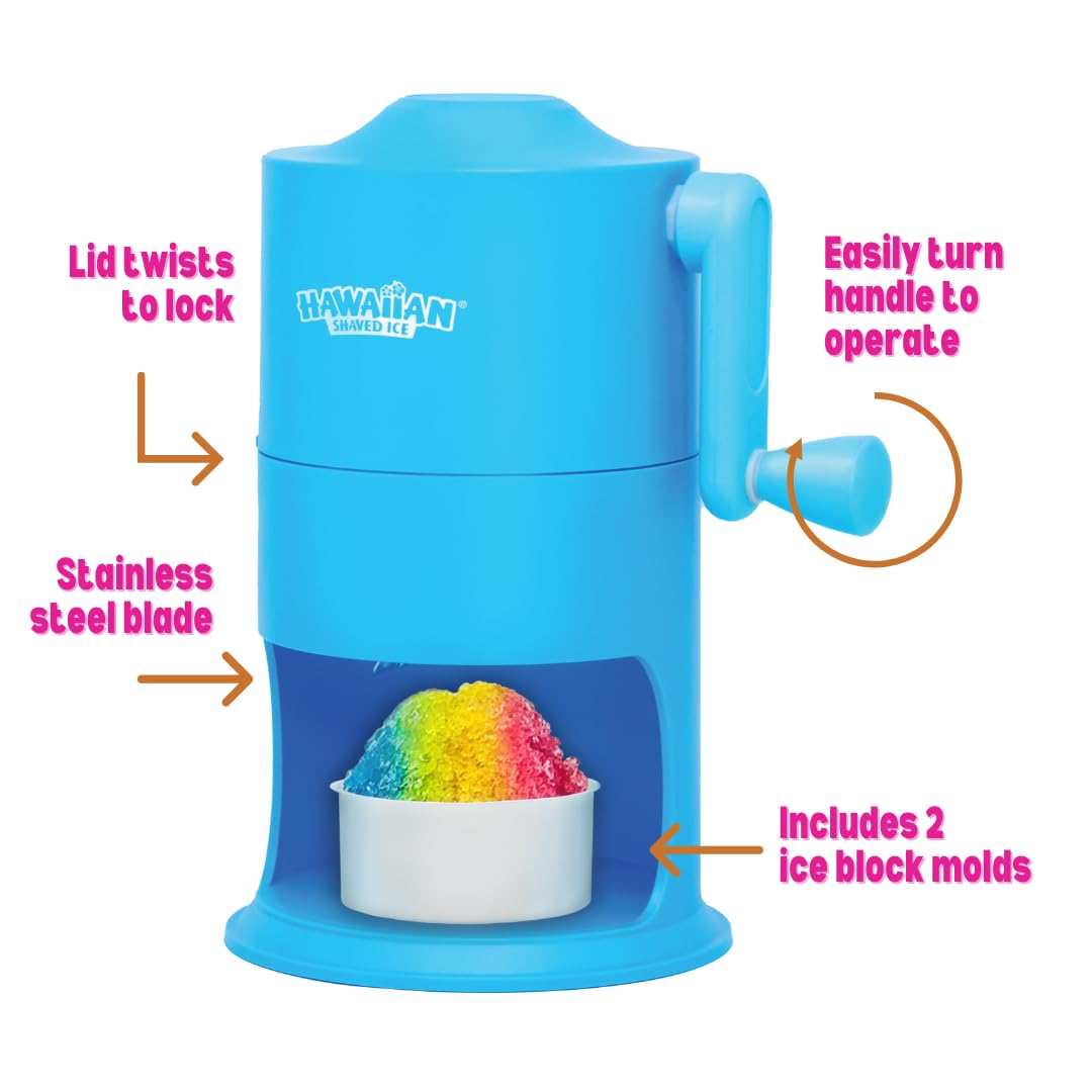 Hawaiian Shaved Ice Kid-Friendly S700 Snow Cone Machine bundled with Hawaiian Shaved Ice Mini Snow Cone Machine - Portable Countertop Ice Shaver with No Slip Base - No Electricity Needed - Ice Cup Inc