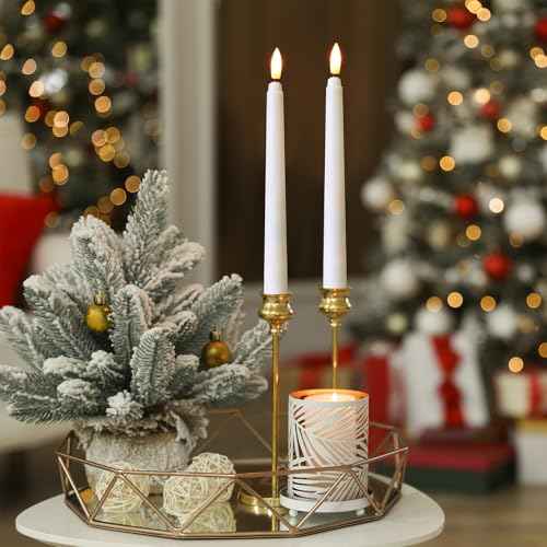 Baquler 50 Pcs 8.5 Inch Flameless Taper Candles Battery Operated Taper Candles Bulk LED Flickering Flameless Candlesticks Realistic Candle Lights for Home Dinner Wedding Church Christmas Decor