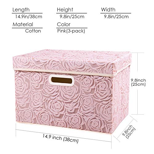 PRANDOM Collapsible Storage Boxes with Lids Fabric Decorative Storage Bins Cubes Organizer Containers Baskets with Cover Handles Divider for Bedroom Closet Living Room 14.9x9.8x9.8 Inch 3 Pack