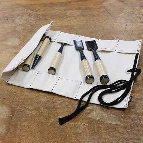 KAKURI Chisel Roll Up Pouch, Heavy-Duty Canvas, 12 Pockets Tool Roll Bag Carrying Case, Made in JAPAN