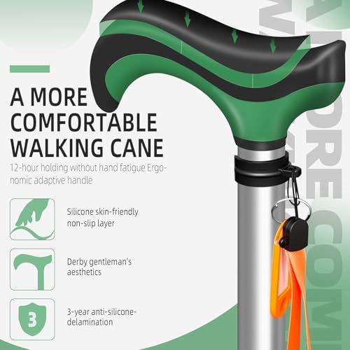 DEOMAi Quad Cane Self Standing Adjustable Walking Cane for Men Women Seniors with Comfort Grip Handle 360° Pivoting Cane for All-Terrain Lightweight & Durable