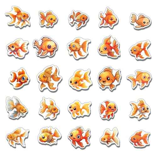 Pack 50 Pcs Cute Ocean Animal Goldfish Stickers for Water Bottles Waterproof Laptop Luggage Computer Scrapbooking Teen Adults Girls Boys Aesthetic Sticker Packs Small Vinyl Decals