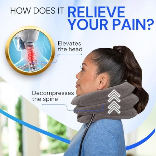 Cervical Traction Device - Inflatable & Adjustable Neck Traction Pillow for Instant Neck Decompression - US Owned & FSA Eligible Neck Stretcher Support Brace for Home Use