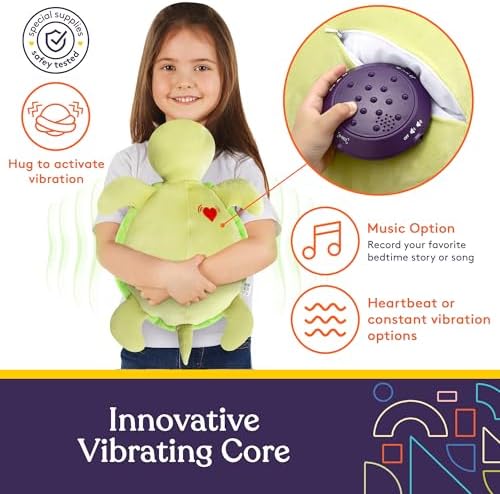Special Supplies Vibrating Pillow Sensory Pressure Activated Calm for Kids and Adults, Plush Minky Soft Cover-Textured Therapy Stimulation Bumps 3 Vibration Modes, Music & Voice Recording (Turtle)