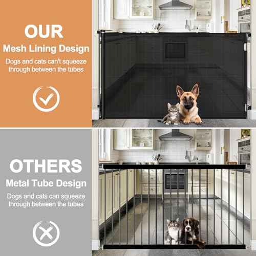 48 Inch Extra Tall Dog Gate Retractable Baby Gates Extra Wide Retractable Dog Gate Indoor 85" Wide Mesh Baby Gates for Doorways Scratch-Resistant 4ft Tall Prevent Kids/Pets from Jumping Over, Black