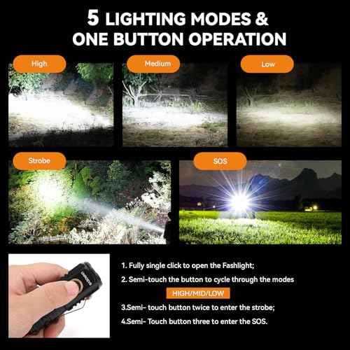 Mini Flashlight 2550 Lumens Rechargeable USB C Charging, Small Flashlights High Lumens 5 Modes, Pocket Flashlight with Clip, Magnetic Flashlight for EDC,Camping, Hiking,Emergency(2 Pack)