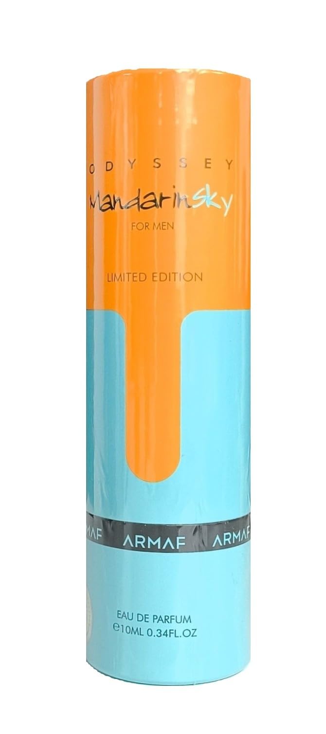 Armaf Odyssey Mandarin Sky – Citrus, Gourmand, Woody – Eau de Parfum Spray Long-Lasting Fragrance for Men, 0.34 Ounce / 10 ml
