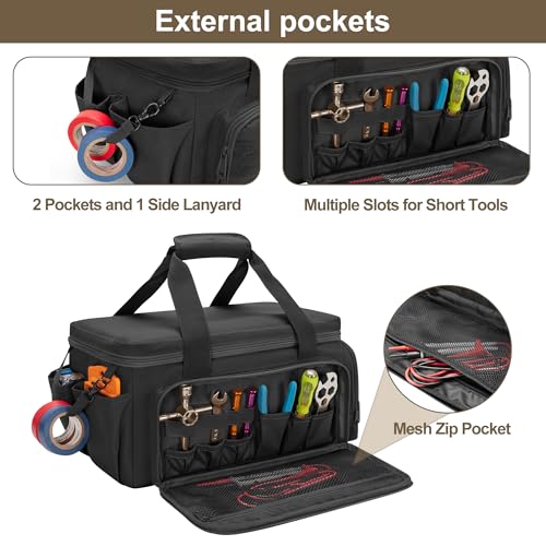 14-Inch Tool Bag with Anti-friction Bottom, Hand Tool Storage Organizer for Men, Tactical Range Bag, Multi-purpose Work Tote for Repairman, Carpenters, Handyman, Black