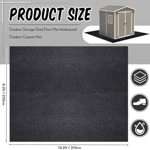 Haull Outdoor Storage Shed Floor Moat Waterproof Outdoor Carport Mat Thickened Soft Patio Furniture Pad Washable with Non Slip Backing, Storage Shed Not Included(8.2 x 10.2 ft)